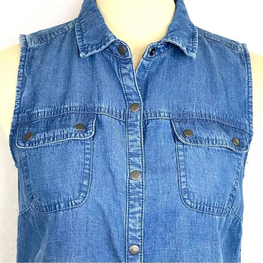 J. JILL DRESS SLEEVELESS CHAMBRAY SNAP FRONT - Picture 4 of 10